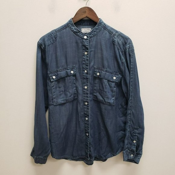 Frame Denim Tops - Frame Womens James Chambray Button Down Shirt Size M Blue Long Sleeve Pockets